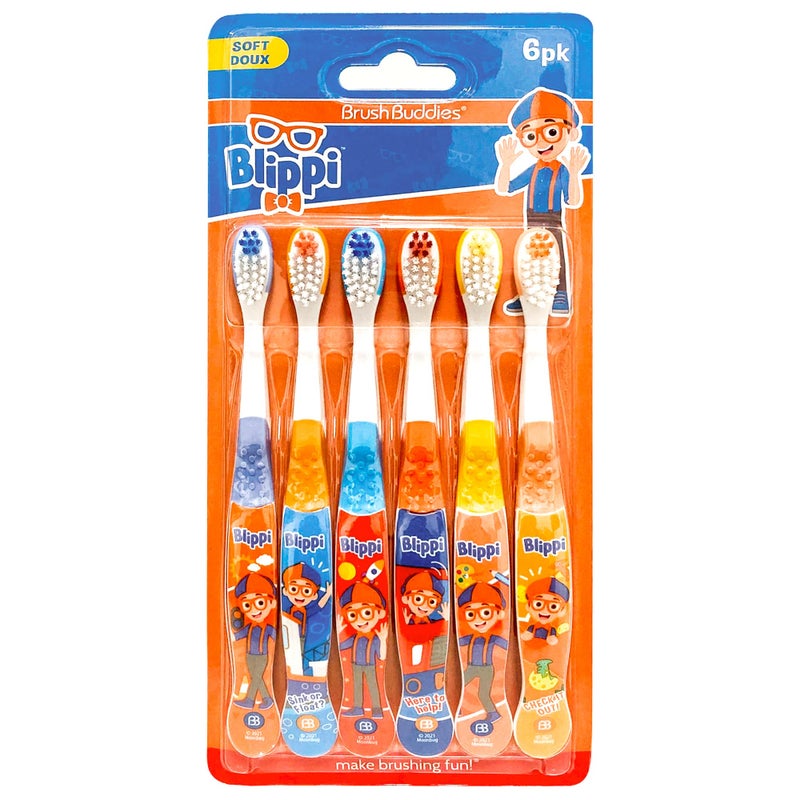 Brush Buddies Blippi Kids Toothbrushes, Manual Toothbrushes for Kids, Toothbrush for Toddlers 2-4 Years, Blippi Childrens Toothbrush, Soft Toothbrushes, 6PK - Image 1